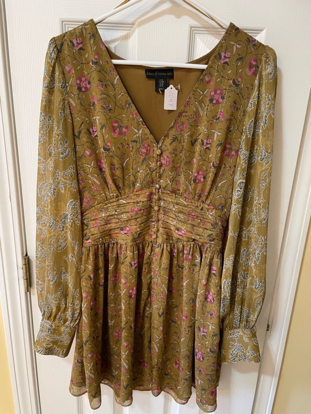 House of Harlow 1960 Dress Size M Boho Floral Metallic Waist Detail